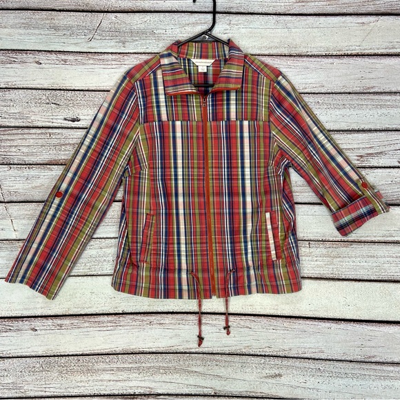 Christopher & Banks Jacket Size Medium Plaid Zip Up Coat Spandex Sleeve … - Picture 1 of 9